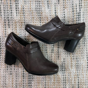 Clarks Stacked Heel Brown Bootie, Size 8